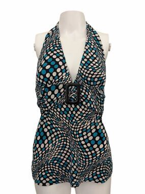 Opera Halter Top with Blue Polka Dot Print Medium